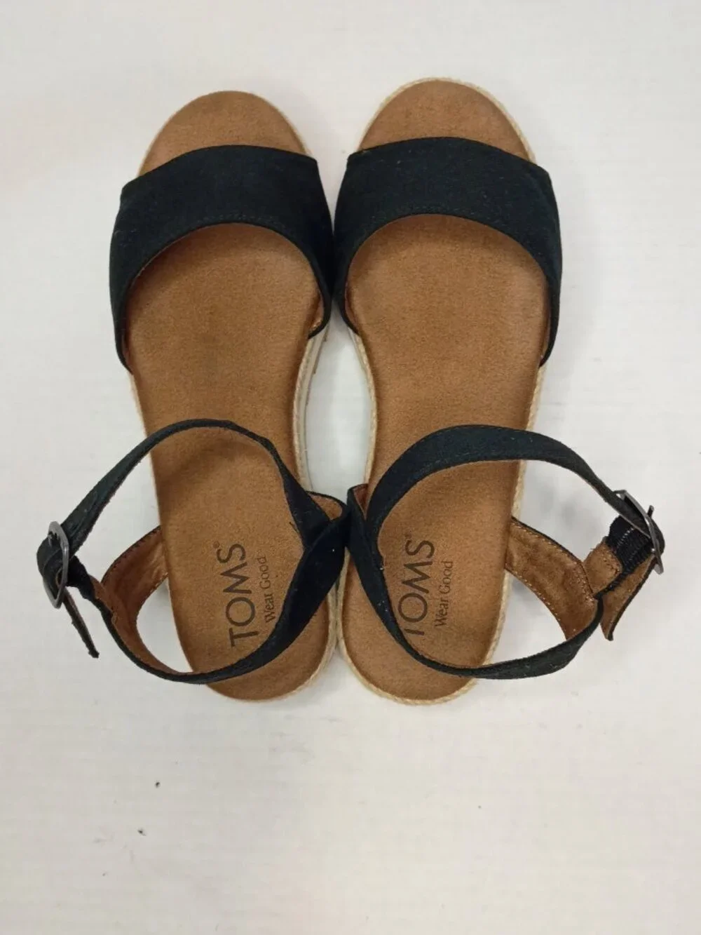 TOMS Naia Black Espadrille Platform Sandals Women's Size 7